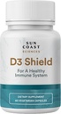 Sun Coast Sciences D3 Shield - Vitamine D3 5000 UI pour le soutien immunitaire et la santé des os 60 Capsules végétariennes K2 avec 180 mg de carbonate de calcium Absorption maximale