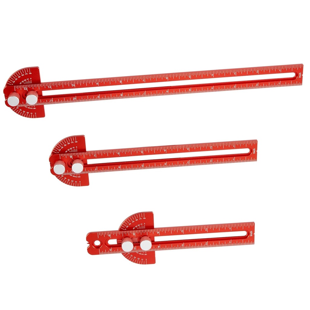 Règle de travail du bois, TOURACE 3Pcs Precision Pocket Ruler Metal Slide Rule Outils de travail du bois T carré Métrique/pouce Règles portatives avec détecteur d'angle de protracteur(6/8/12 pouce)