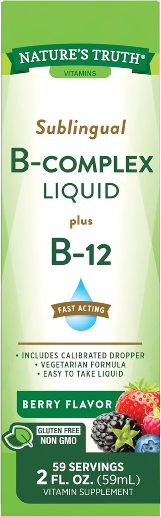 Nature's Truth Sublingual B Complexe Liquide Plus B-12 Fleur de baie naturelle Liquide - 2 oz, lot de 2