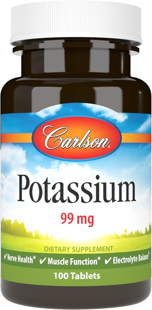 Carlson - Potassium, 99 mg, favorise la santé nerveuse et la fonction musculaire, 100 comprimés