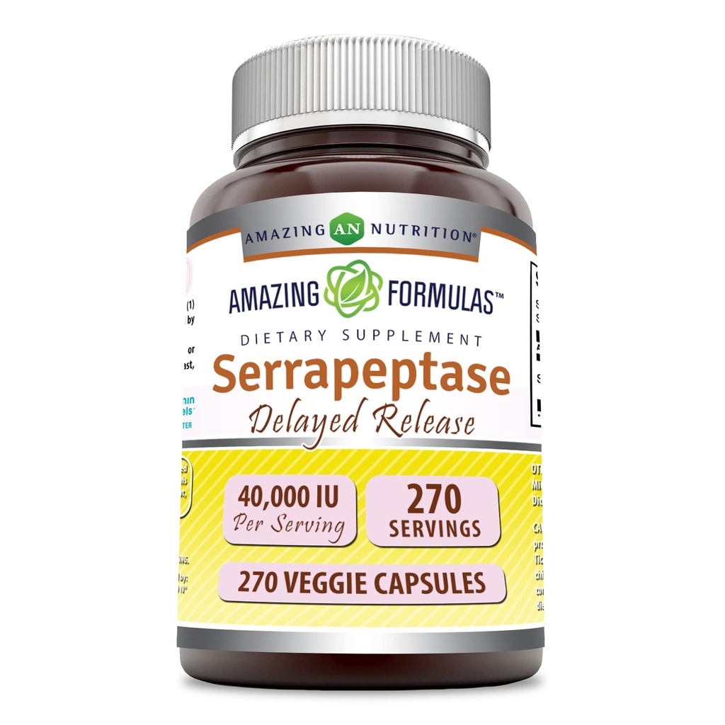 Formules étonnantes Supplément Serrapeptase : 40 000 UI Capsules de légumes : non-OGM : sans gluten