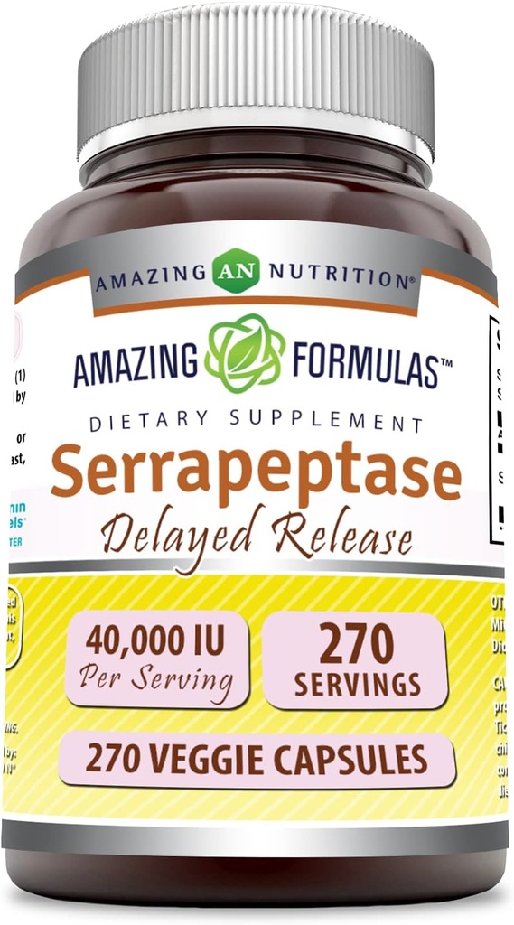 Formules étonnantes Supplément Serrapeptase : 40 000 UI Capsules de légumes : non-OGM : sans gluten