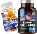 N°1 Nutrition N1N supplément de circulation sanguine premium avec [8 herbes et vitamines puissantes] et Oméga 3 6 9 + Gommies DHA, 2 paquets