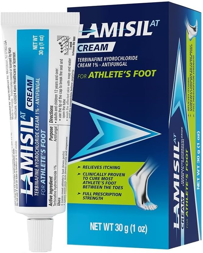 Lamisil 1 semaine Athlètes Traitement des pieds, Crème antifongique avec chlorhydrate de terbinafine 1%, Soulagement rapide des symptômes et prévient la récidive, 1 oz (30 g)
