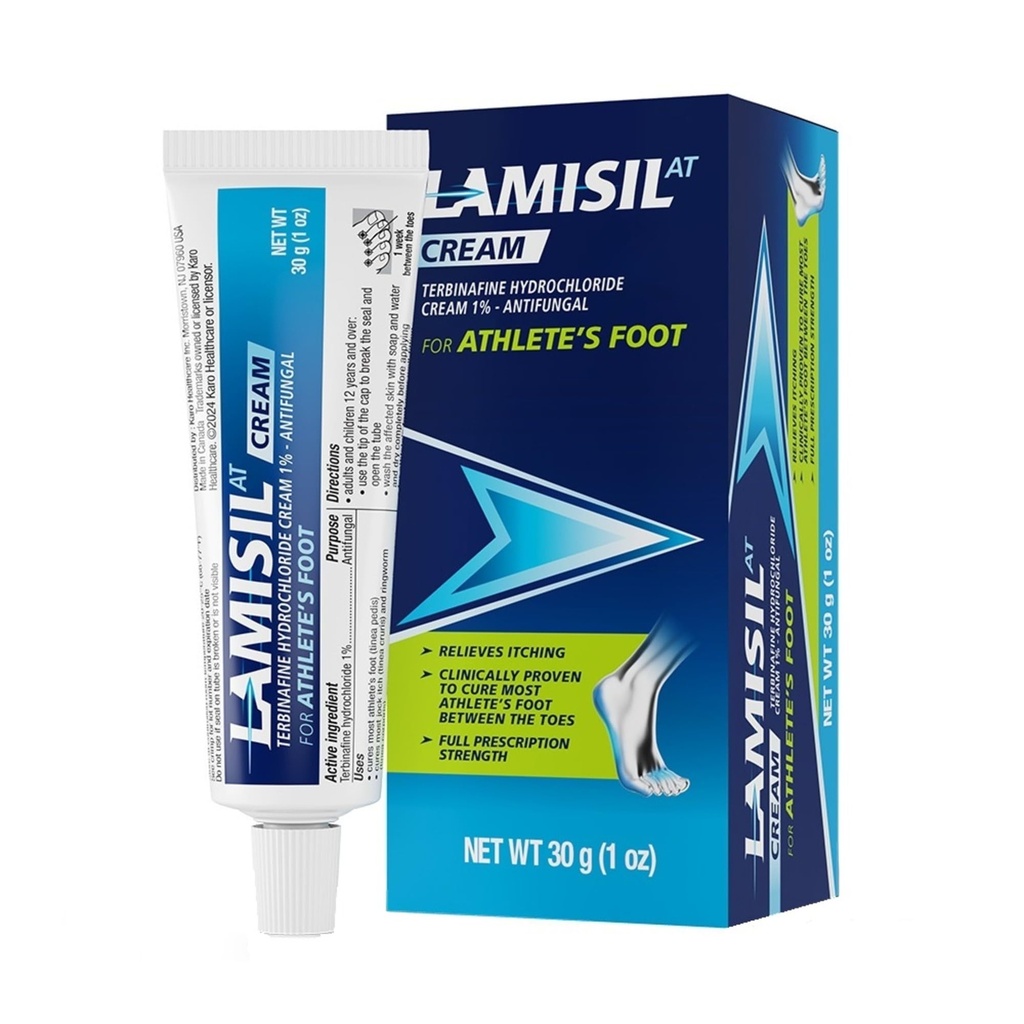 Lamisil 1 semaine Athlètes Traitement des pieds, Crème antifongique avec chlorhydrate de terbinafine 1%, Soulagement rapide des symptômes et prévient la récidive, 1 oz (30 g)