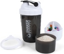 Bouteille Shaker - Protein Shaker Cup avec compartiments de stockage - Bouteilles Shakeout étanches avec mélangeur pour mélange lisse-500ML/16oz (WHITE & BLACK)