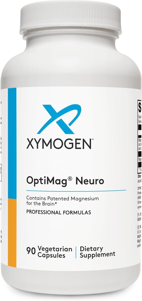 XYMOGEN OptiMag Neuro - Magnesium L Threonate Supplement with Chelated Magnesium Lysinate Glycinate - Support Brain Health & Relaxation (90 Capsules)
