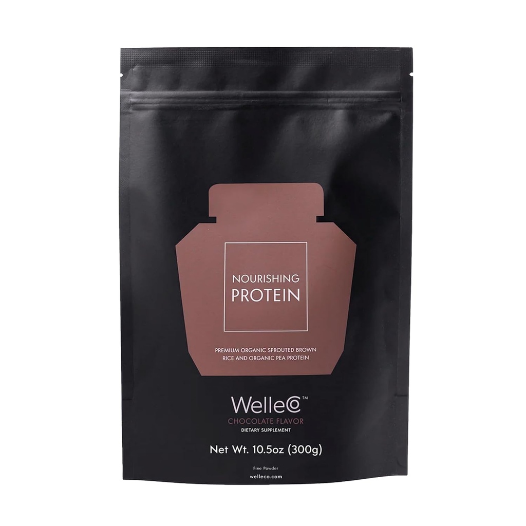 WelleCo poudre de protéines de chocolat à base végétale, mélange de riz et de pois brun biologique, 16g de protéines par portion, supplément sans lait pour l'énergie, la récupération et la nutrition quotidienne, 10,5 oz