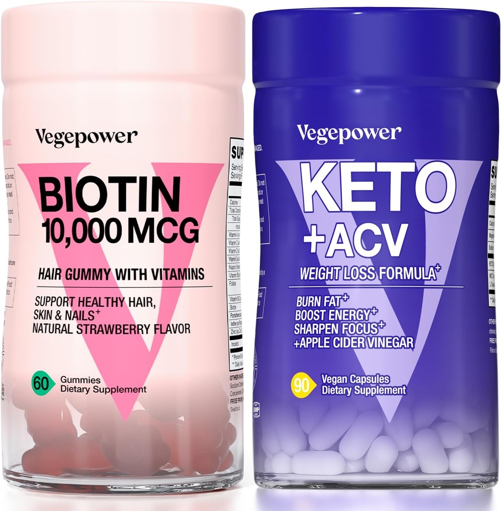Biotin Vitamines de croissance des cheveux + pilules kéto premium Supporte la peau et les ongles sains et utilise le gras pour l'énergie avec la kétose, Boost Energy & Focus
