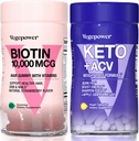 Biotin Vitamines de croissance des cheveux + pilules kéto premium Supporte la peau et les ongles sains et utilise le gras pour l'énergie avec la kétose, Boost Energy & Focus