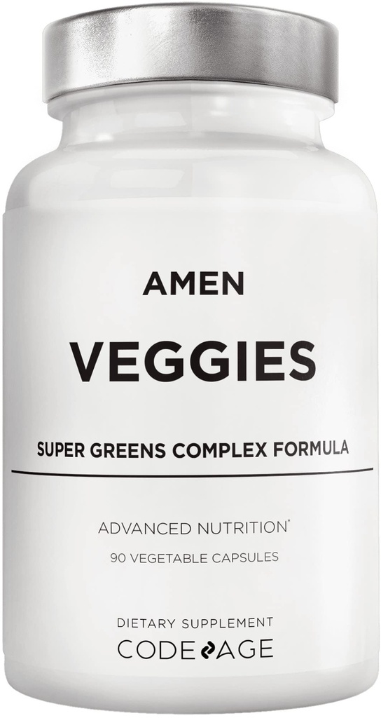 Amen Veggies, Daily Veggies Vitamins Supplement, Vegetables Vegan Blend & Whole-Food Raw Greens Multivitamin Capsules, Mushroom Complex, Superfood, Minerals, Green Vegetable Nutrients, Non-GMO, 90 ct