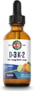 KAL D3 K2 DropIns 125 mcg / 500 mcg Vitamine liquide D3 K2 Drops, Bone Health, Heart Health and Immune Support Supplément, Flaveur d'agrumes naturels, Garantie de remboursement de 60 jours, Env. 59 Servir, 2 FL OZ