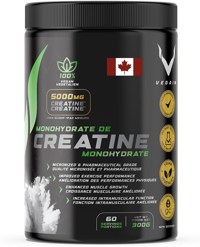 Poudre monohydratée micronisée de créatine (60 portions) - Qualité pharmaceutique pure, bâtiment musculaire, végétalien, exempt de substances interdites - 300g