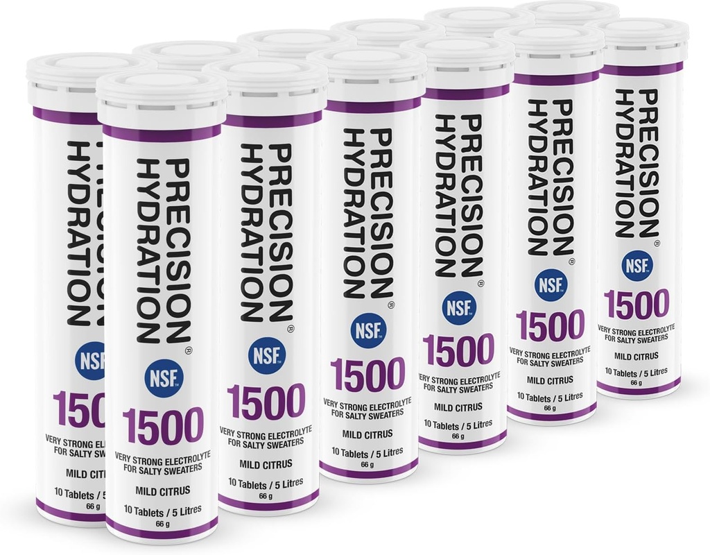 Hydratation de précision Boissons d'électrolyte - Comprimés d'hydratation effervescents multi-résistance - Combats Crampes - Faible calorie, Sans gluten, Vegan/Végétarien Friendly (12 Tubes, 1500mg/L - Tube violet)