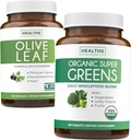 Extrait de feuille d'olive et bio Super Verts (4-Mois d'approvisionnement) Pure Plant Power Bundle of Olive Leaf Extract (120 Capsules) Super Strength & bio Super Verts (180 Tabets) Bio Superfood
