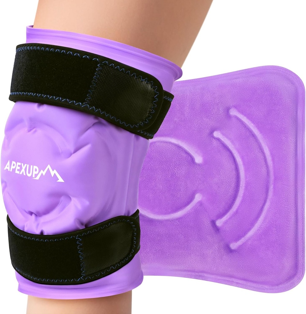 Paquet de glace APEXUP pour soulagement de la douleur au genou, grand enroulement réutilisable après chirurgie, gel froid souple pour blessures, soulagement de la douleur pour le dos, l'épaule, l'ormeau, la cheville et la jambe (Purple, L 1PK)