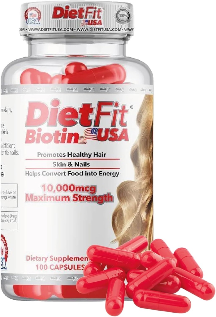 DIETFIT de Biotin 100 Capsules de Biotin de Formule Radiant Cheveux, peau et ongles d'énergie en mélange d'éléments nutritifs d'énergie d'aide beauté avancée d'utilisation quotidienne facile de suppléments de remise en forme