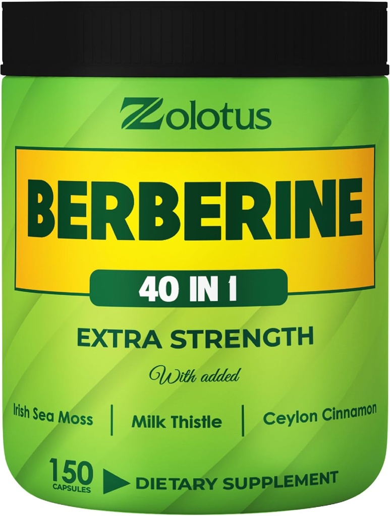 Zolotus Berberine Supplément 40 en 1, avec mousse de mer, cannelle, chardon de lait, vinaigre de cidre de pomme, Quercetin pour la digestion, système immunitaire et santé cardiaque