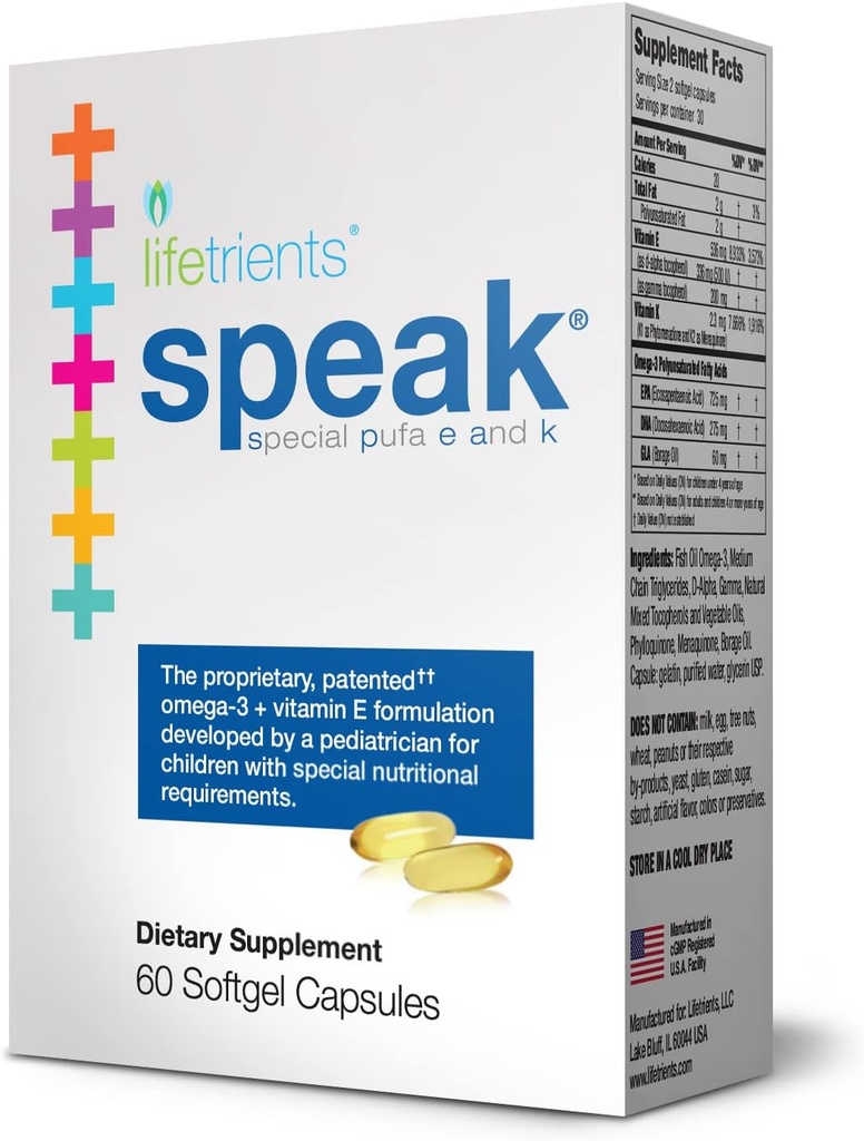 Lifetrients Speak – 60 Softgels – Pédiatricien formulé pour soutenir les enfants ayant des besoins nutritionnels spéciaux – amélioré avec Oméga-3, vitamine E, vitamine D et vitamine K