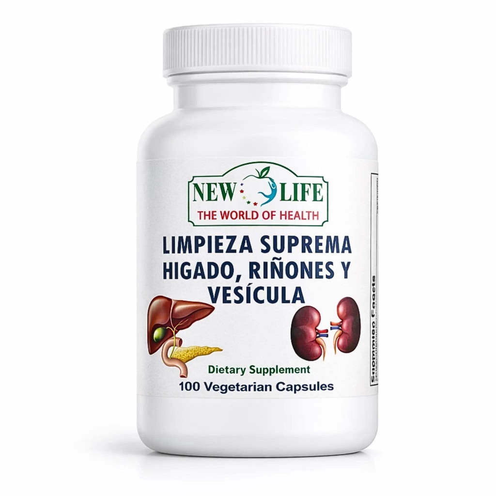 Nouvelle vie Limpieza Suprema Hígado Riñones y Vesicula, Foie sain, Racine de dandelion, Extrait de chardon de lait, 100 Capsules