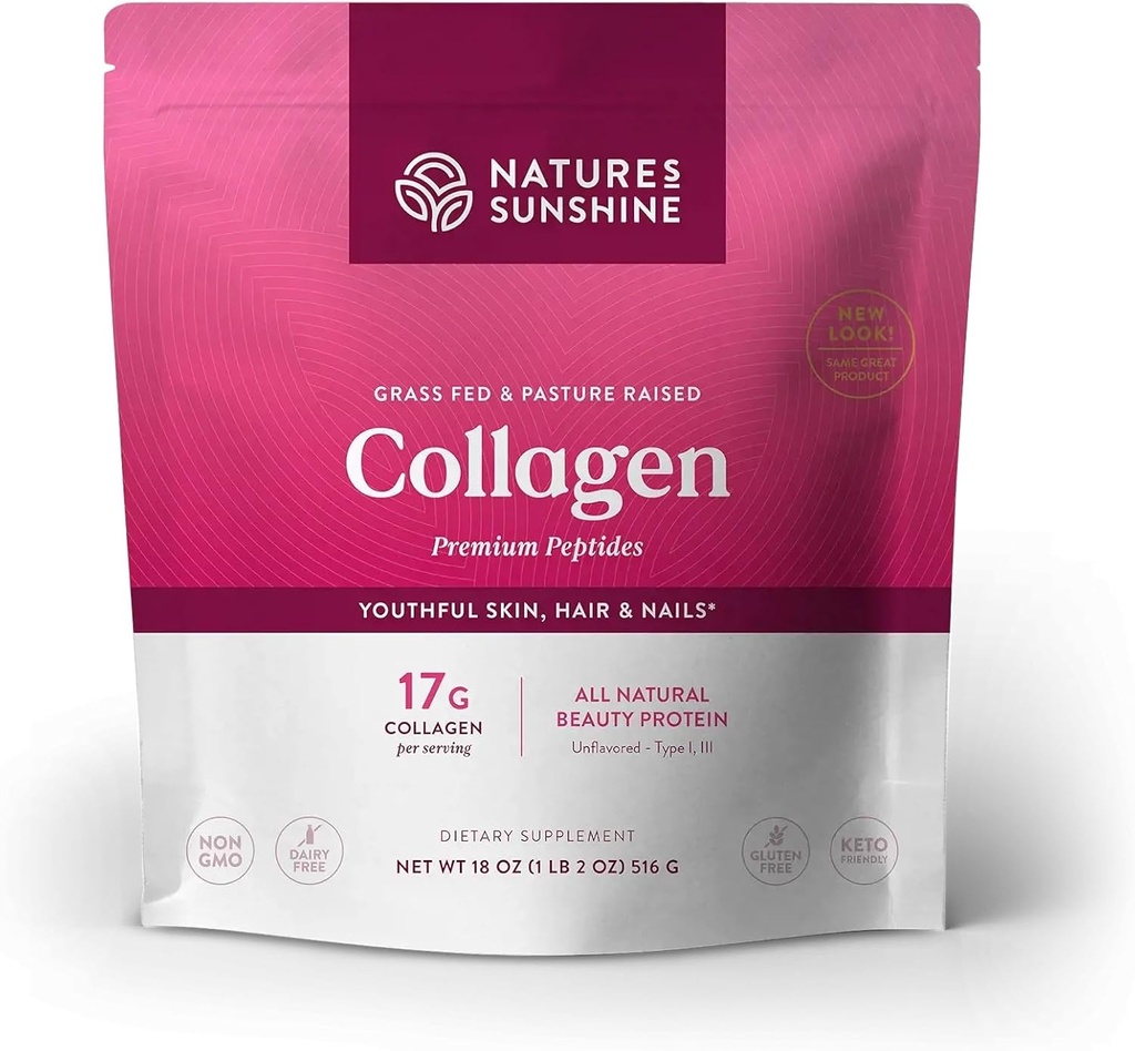 Nature's Sunshine Collagen Poudre de type I et III herbe Fed et pâturage élevé Premium collagène Peptides 18 Oz