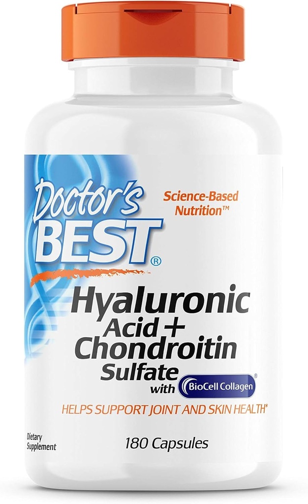 Meilleur acide hyaluronique avec sulfate de chondroïtine, avec collagène BioCell, sans OGM, sans gluten, sans soja, soutien articulaire, 180 Nombre (paquet de 1)