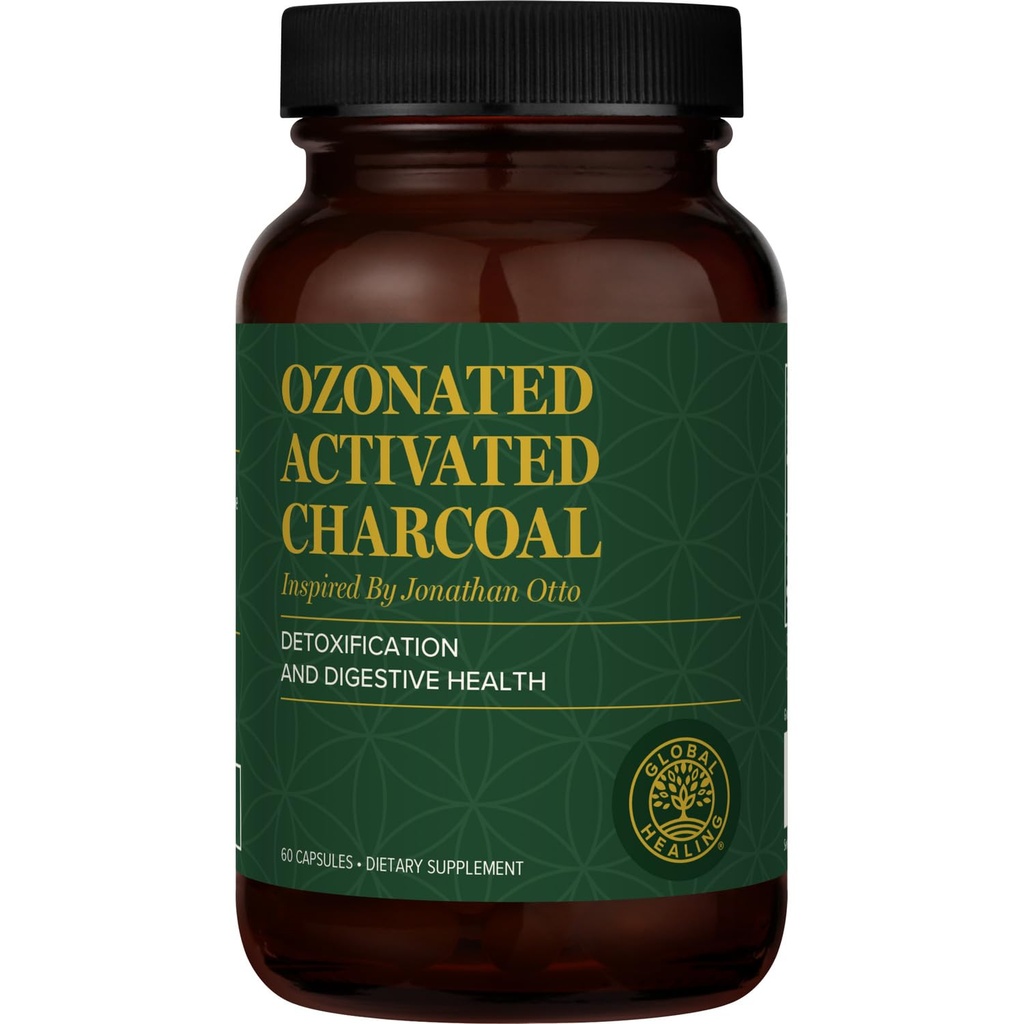 Global Healing Center - Poudre de charbon activé ozonée - Détox digestif avancé qui adsorbe les composés indésirables internes - aide à soulager les désagréments occasionnels de gaz - 60 pilules de charbon activé
