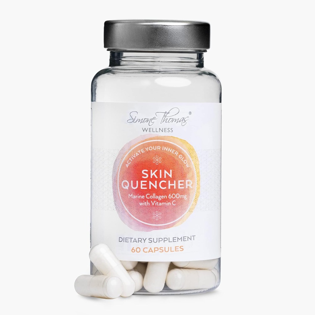 Simone Thomas Wellness SkinQuencher Supplément de collagène marin et vitamine C, renouvellement de la peau de soin pour la peau Glowing (60 capsules)