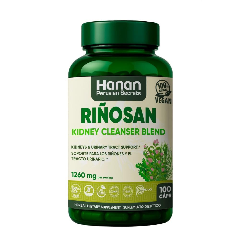 Supplément à base de plantes Riñosan – 100 Capsules avec Chanca Piedra, Cavalier, Claw Cat, Stone Breaker – Botaniques péruviens traditionnels pour soutenir la vitalité et l'équilibre