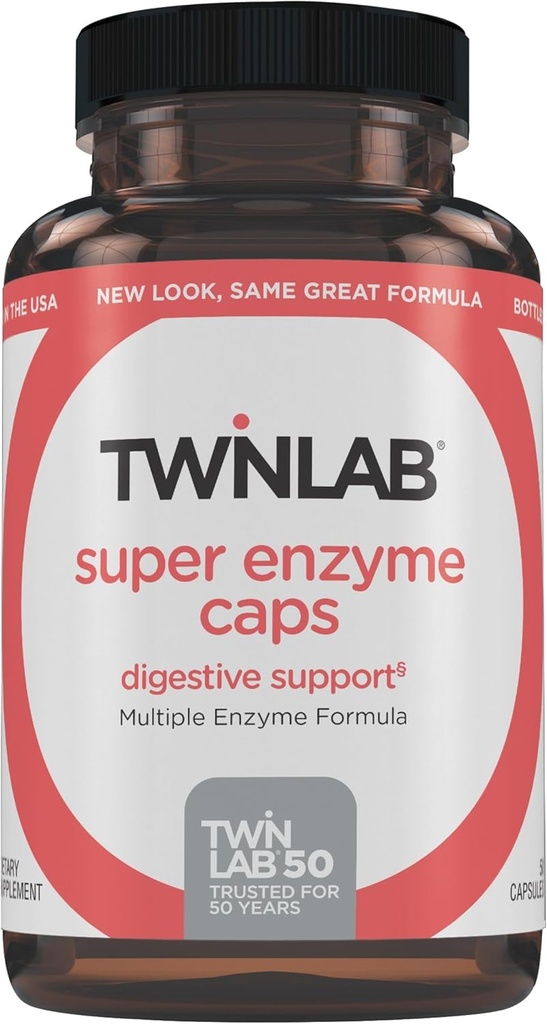 Twinlab Super Enzyme Caps - Supplément de constipation avec enzymes digestives - 50 Capsules