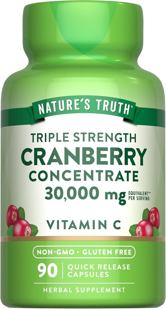 Nature's Truth Cranberry Concentrate Pills 30 000mg.Plus de vitamine C. Capsules de soutien triple force.