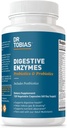 Dr. Tobias Digestive Enzymes with Probiotics, Prebiotics and Postbiotics Bromelain, Amylase, Lipase, for Better Digestion & Immune Function, 120 Capsules 60 Servings (2 Daily)