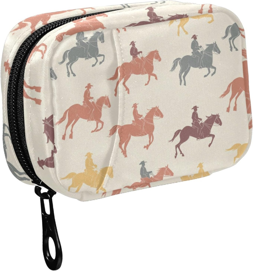 Fustylead Colorful Cowboy Riding Horse Pill Organizer for Purse, Weekly Portable Pill Box with Zipper to Storage Vitamins Fish Oils Medications Supplements