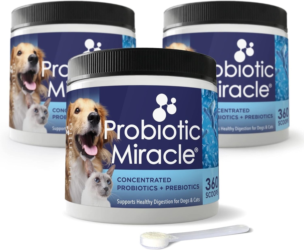 NUSENTIA Miracle probiotique pour chiens et chats (3 groupes) Économisez 13 $. Éliminer la diarrhée, la constipation, le tabouret, la levure et plus encore. Fabriqué aux États-Unis. Certifié BPF