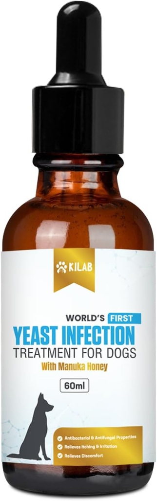 Kilab traitement de l'infection des levures naturelles pour chiens. soutient le soulagement de la démangeaison saine, le soulagement de l'inflammation, le soulagement de l'allergie et plus. traitement de l'infection des levures des chiens. (60 ML)
