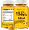 Mullein Gummies, 2000mg Extrait de feuille de Mullein biologique pour les poumons clairs, Boost respiratoire et digestif, Immune Booster pour les adultes et les enfants, Allergie amicale, non-OGM, 60 Gummies