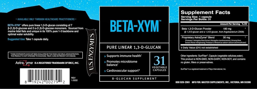 USAEnzymes U.S. Enzymes BETA-XYM 31 Capsules végétales. Soutient la santé cardiovasculaire, la santé des colonies et la régularité des Bowel ainsi que 31 comtes (paquet de 1)