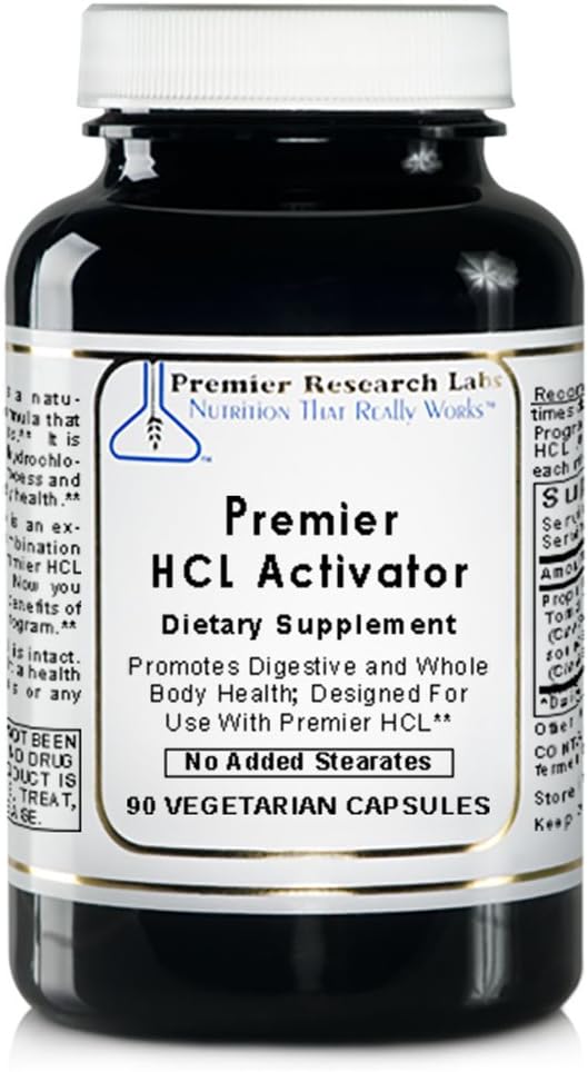 Premier HCL Activator, 90 Capsules, Vegan Product - Soutien de la santé du corps entier et digestif avec Pepsin (source végétarienne); Conçu pour une utilisation avec Premier HCL