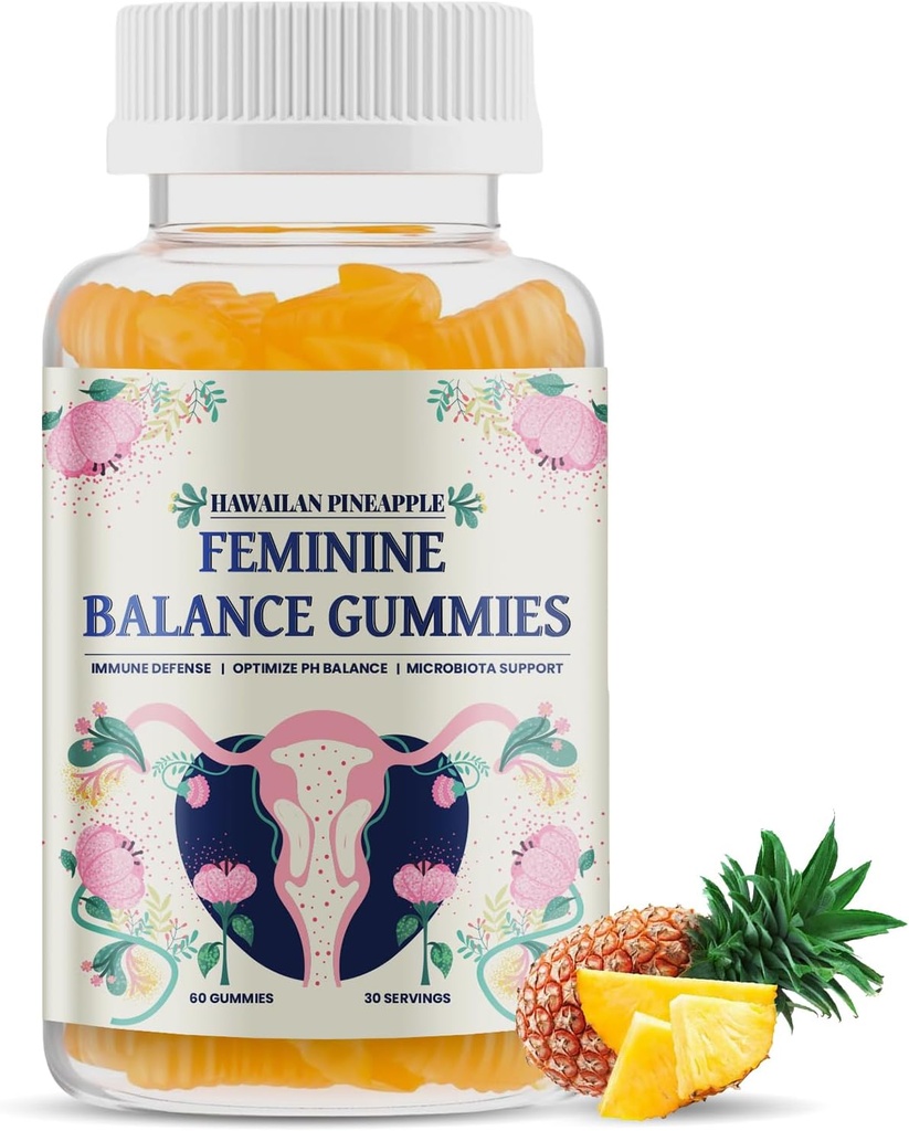 Gummies d'équilibre féminin, Gummies d'équilibre premium - Ananas hawaïen, soutien de la santé et du bien-être des femmes, pH équilibré, améliorer l'immuno, végétalien, sans gluten