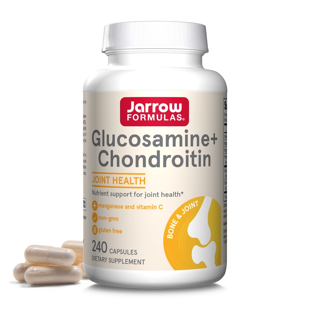 Jarrow Formulas Glucosamine + Chondroitin - 240 Capsules - Nutrient Support - Dietary Supplement for Joint Health - with Vitamin C & Manganese - 60 Servings