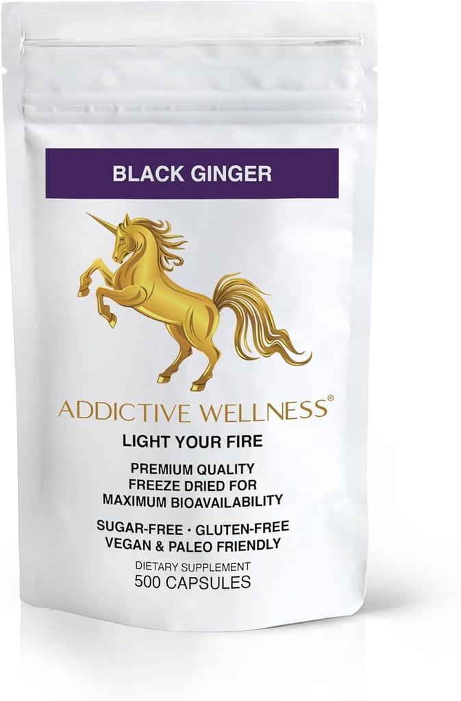 Addictive Wellness Ginger Black Capsules 450mg, Kaempferia Parviflora Supplément pour soutenir l'énergie, le métabolisme, l'endurance et la performance, Ginger noir thaïlandais pour les hommes, Vegan & Paleo, 500 comte