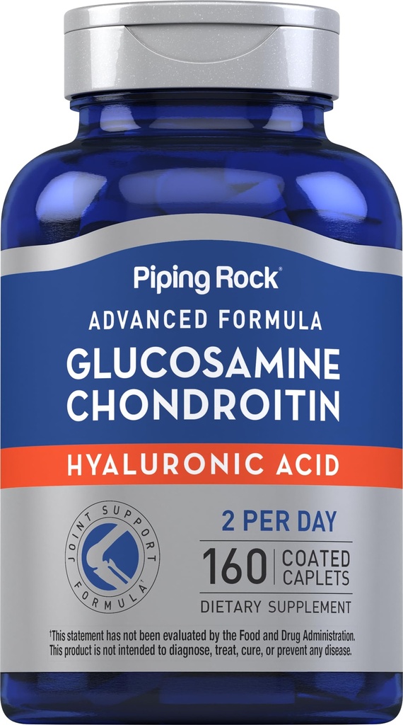 Piping Rock Glucosamine Chondroïtine de 160 Caplets avec l'acide hyaluronique de supplément pour les femmes et les hommes de Formule avancée de non-OGM, sans gluten