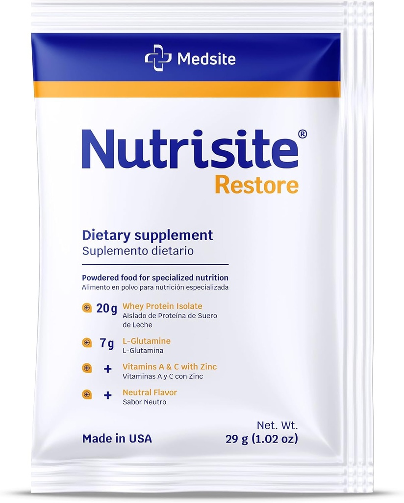 Poudre de restauration de la nutrisite pour le soutien de la guérison des plaies, y compris les protéines de lactosérum, la L-glutamine, les vitamines A, C et le zinc – sans gluten et sans sacarose, sans aromatisants (1 portion) 1,02 Oz