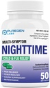 Puregen Labs Nighttime Cold and Flu Relief Medicine (Médicament contre le rhume et la grippe) 50 capsules liquides Softgel Aide à soulager la gorge, la toux, la fièvre, les maux de tête, le nez de runny, la congestion et les douleurs.