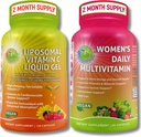 Ensemble de soutien immunitaire – Vitamine liposomique C 1100mg Capsules de gel liquide avec cerise acérola biologique et femmes véganes Multivitamine quotidienne avec fer – Non-OGM, Clean Daily Wellness Support
