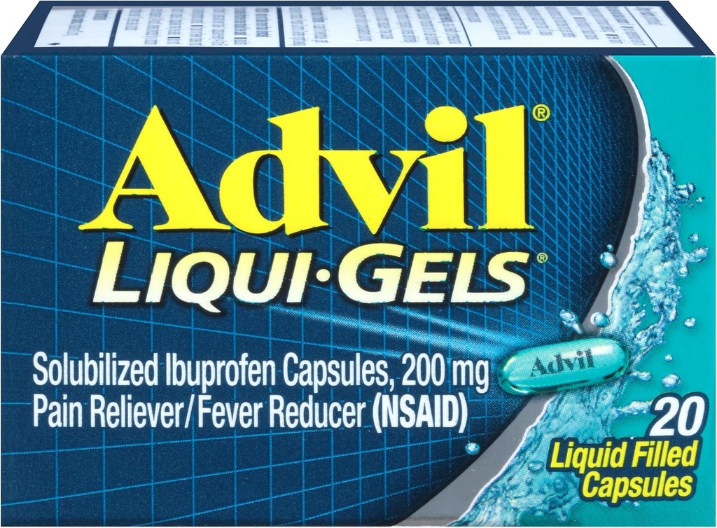 Advil Liqui-Gels Pain Reliever and Fever Reducer, Pain Medicine for Adults with Ibuprofen 200mg for Headache, Backache, Menstrual Pain and Joint Pain Relief - 20 Capsules liquides remplies