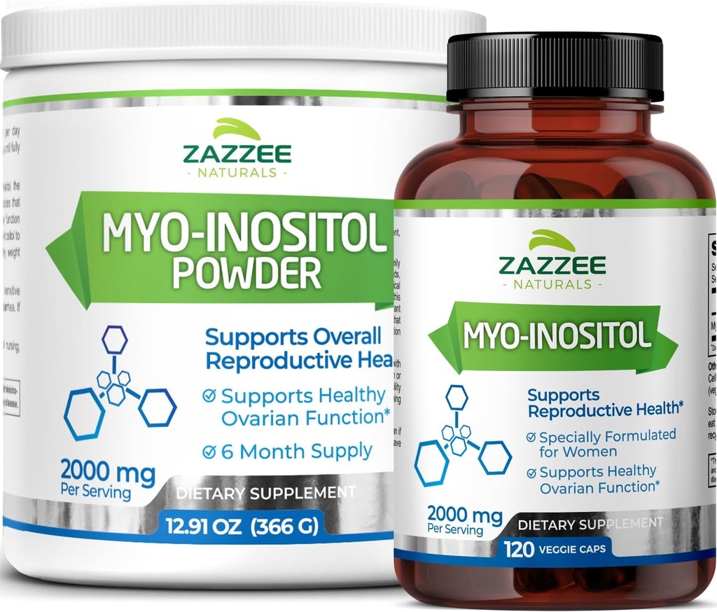 Zazzee Myo-Inositol Capsules et poudre de Myo-Inositol, 100% Pure, Premium Grade, végétalien, non-OGM et tout naturel