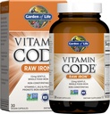 Garden of Life Vitamine Code Raw Iron Supplement - 30 Capsules Vegan, 22mg Une fois par jour Fer, Vitamines C, B12, Folate, Fruits, Veggies & Probiotiques, Suppléments de fer pour les femmes, Soutien énergétique et anémie