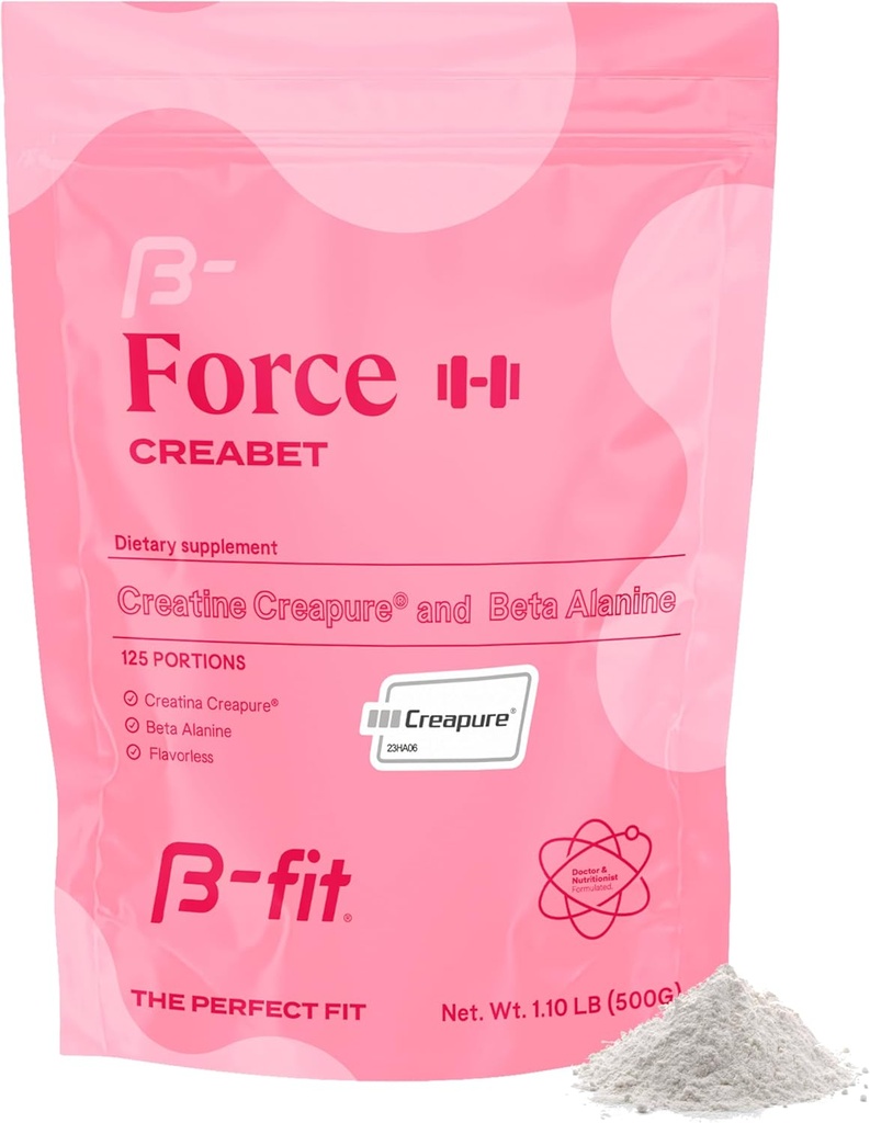 Creabel Monohydrate de créatine pour femmes - Creapur - Poudre monohydratée de créatine avec bêta-alanine 500g - Supplément de préentraînement - 125 portions +4 mois d'approvisionnement - Non aromatisé