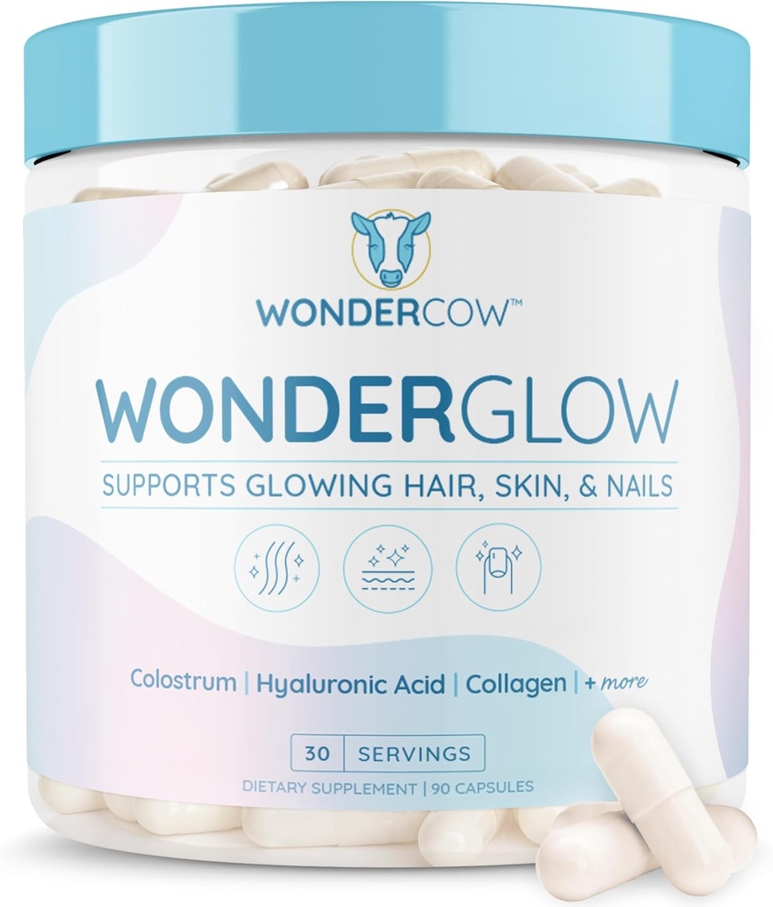 La peau et les ongles de cheveux WONDERCOW Vitamines w/Bovin Colostrum, Collagène, Acide hyaluronique, Biotine, Zinc, & Lactoferrine.